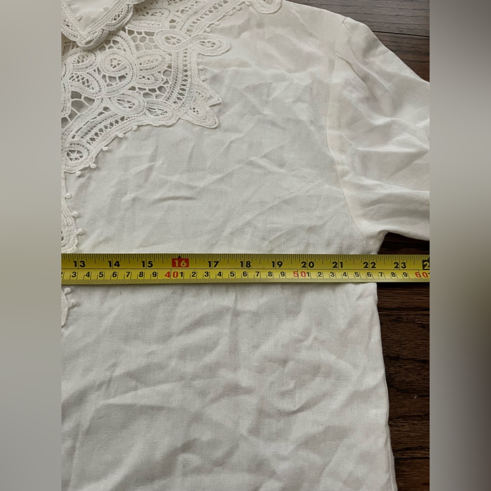 NWT Caroline Constas Ivory Battenburg Lace Button-Up. Size Large - Picture 5 of 7